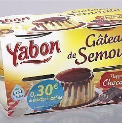 YABON ; Gâteau de semoule nappage chocolat – en pot de 125 g – le pack de 4 – le pack de 4