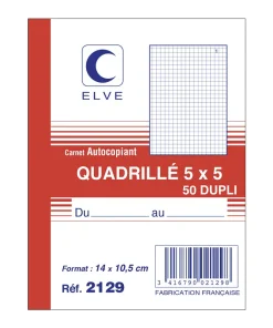 Carnet autocopiant quadrillé 5×5 A6 50 dupli 140 x 105 mm
