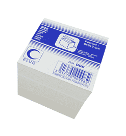Blocs cube blanc encollé une face +/- 800 feuillets 90 x 90 x 90 mm ELVE