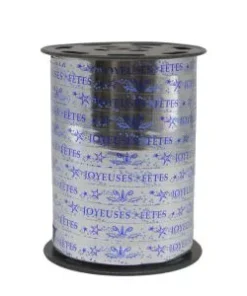 Bobine bolduc argent « joyeuse fêtes » 225m x 10mm